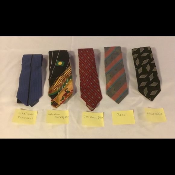 FIVE VINTAGE HIGH END TIES-GUCCI, FERRAGAMO,... - Picture 3 of 10